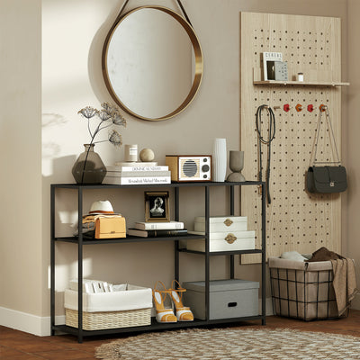 Console meuble étroite à 4 niveaux style industriel cadre en acier, 110 x 30 x 75 cm, noir