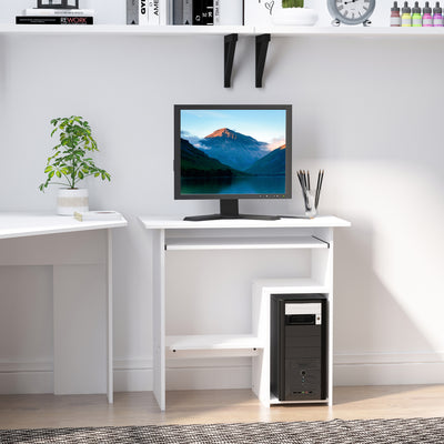 Bureau d'ordinateur, bureau avec rangement, plateau pour clavier et support de moniteur, 80 x 45 x 75 cm, blanc