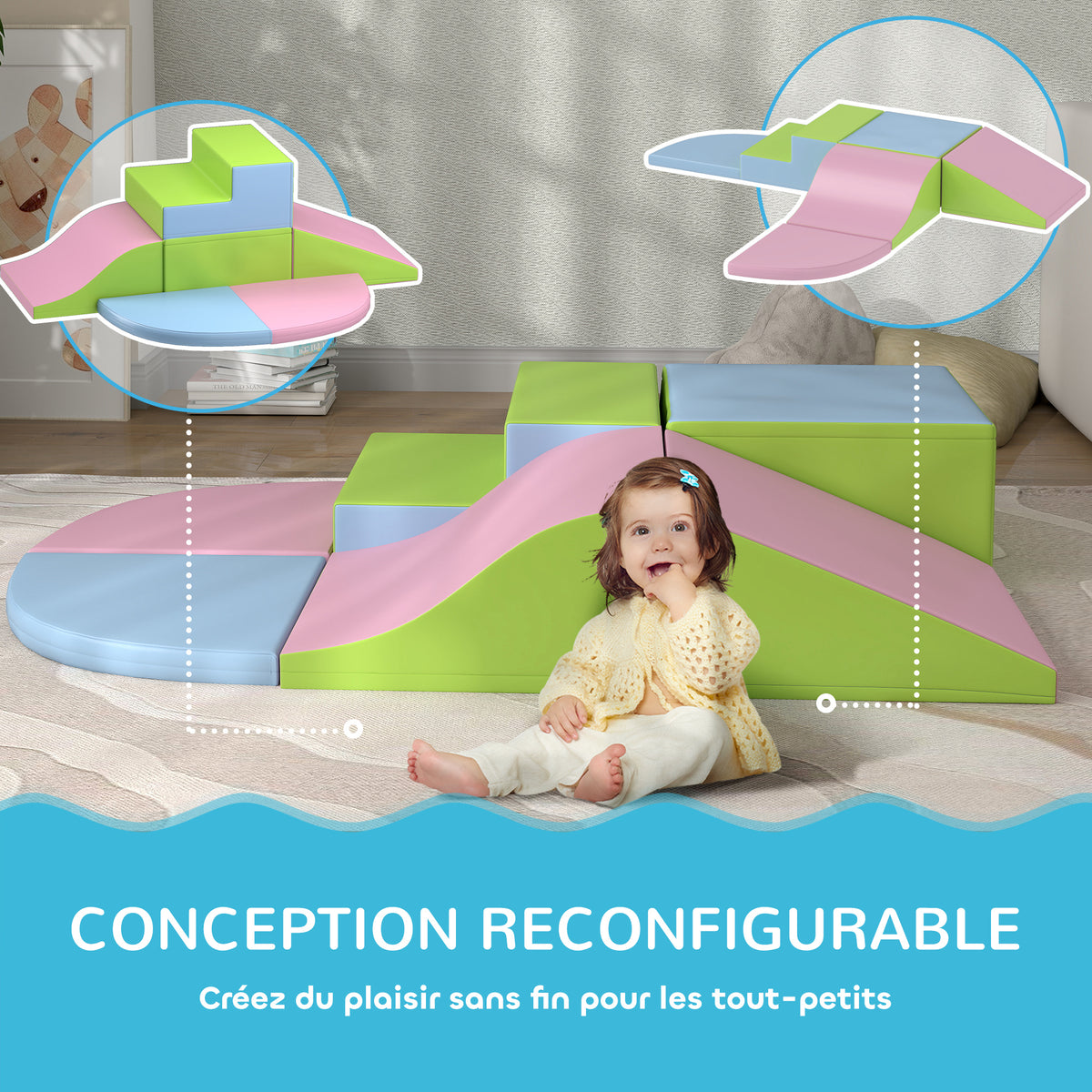 Module motricité bébé 6PCS parcours motricité bébé en mousse EPE pour enfants d'âge préscolaire, multicolore