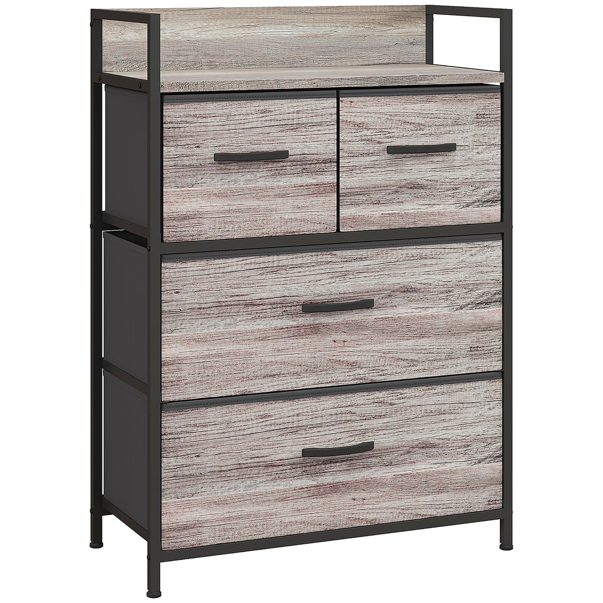 Meuble de rangement style industriel commode 4 tiroirs en tissu pliables et amovibles et 1 étagère 60 x 29 x 85 cm gris