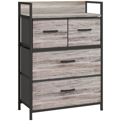Meuble de rangement style industriel commode 4 tiroirs en tissu pliables et amovibles et 1 étagère 60 x 29 x 85 cm gris
