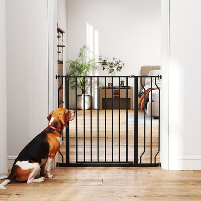 Barrière de sécurité barrière pour animal domestique longueur réglable sans perçage en acier et ABS 75-95 x 76 cm noir