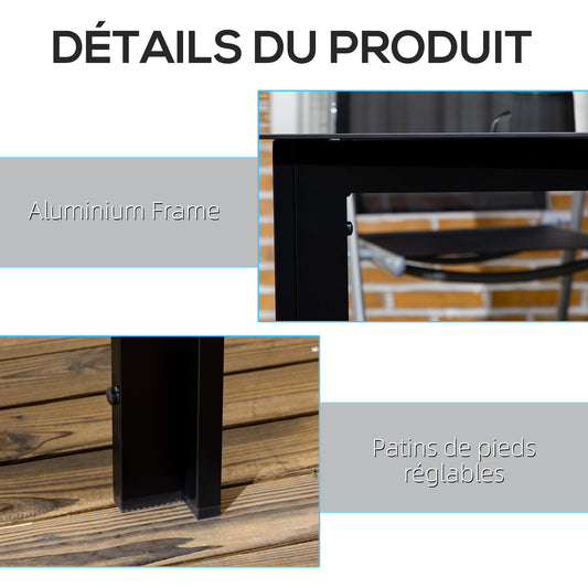 Table de jardin rectangulaire en aluminium et plateau en verre trempé - 6 personnes 150 x 90 x 74 cm noir