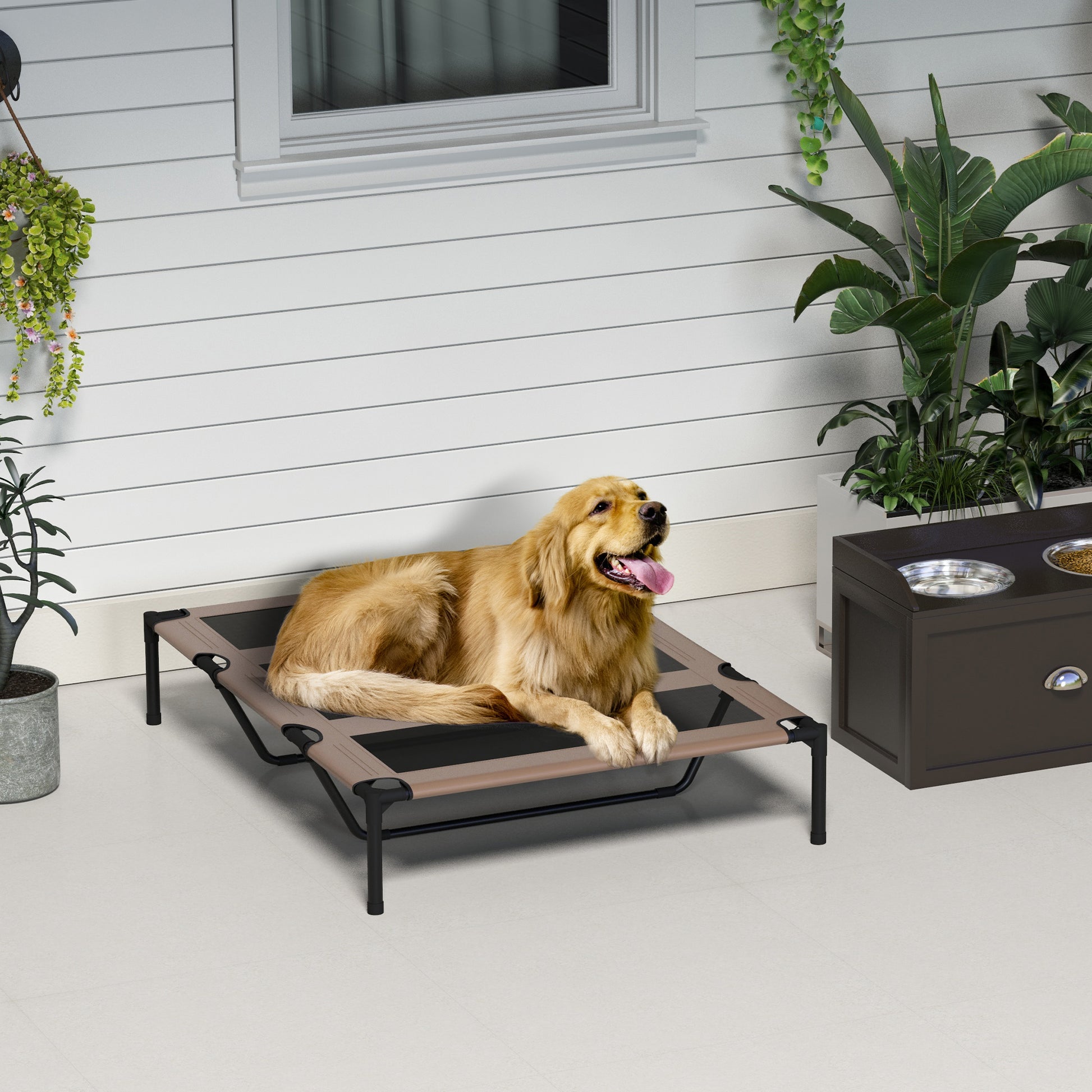 Lit sur pieds XXL pour chien chat lit de camp animal 122L x 92l x 23H cm marron clair