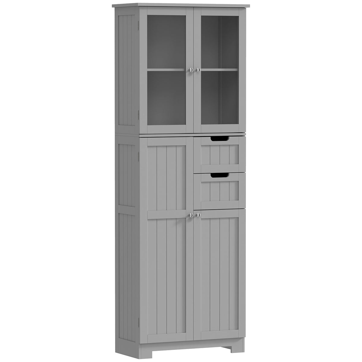 Meuble de salle de bain haut, meuble de rangement avec 4 portes dont 2 vitrées, 2 tiroirs et étagères réglables, gris Aosom