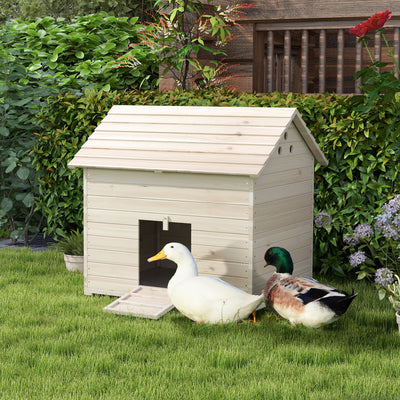 Abri pour canards maison pour canards avec toit ouvrant ventilation et porte-rampe 100 x 82,5 x 91 cm bois naturel