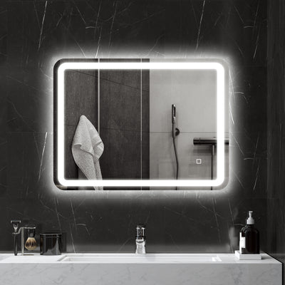 Miroir de salle de bain 60 x 80 cm, miroir LED mural avec 3 couleurs lumière, dimmable, mémoire, anti-buée, argent