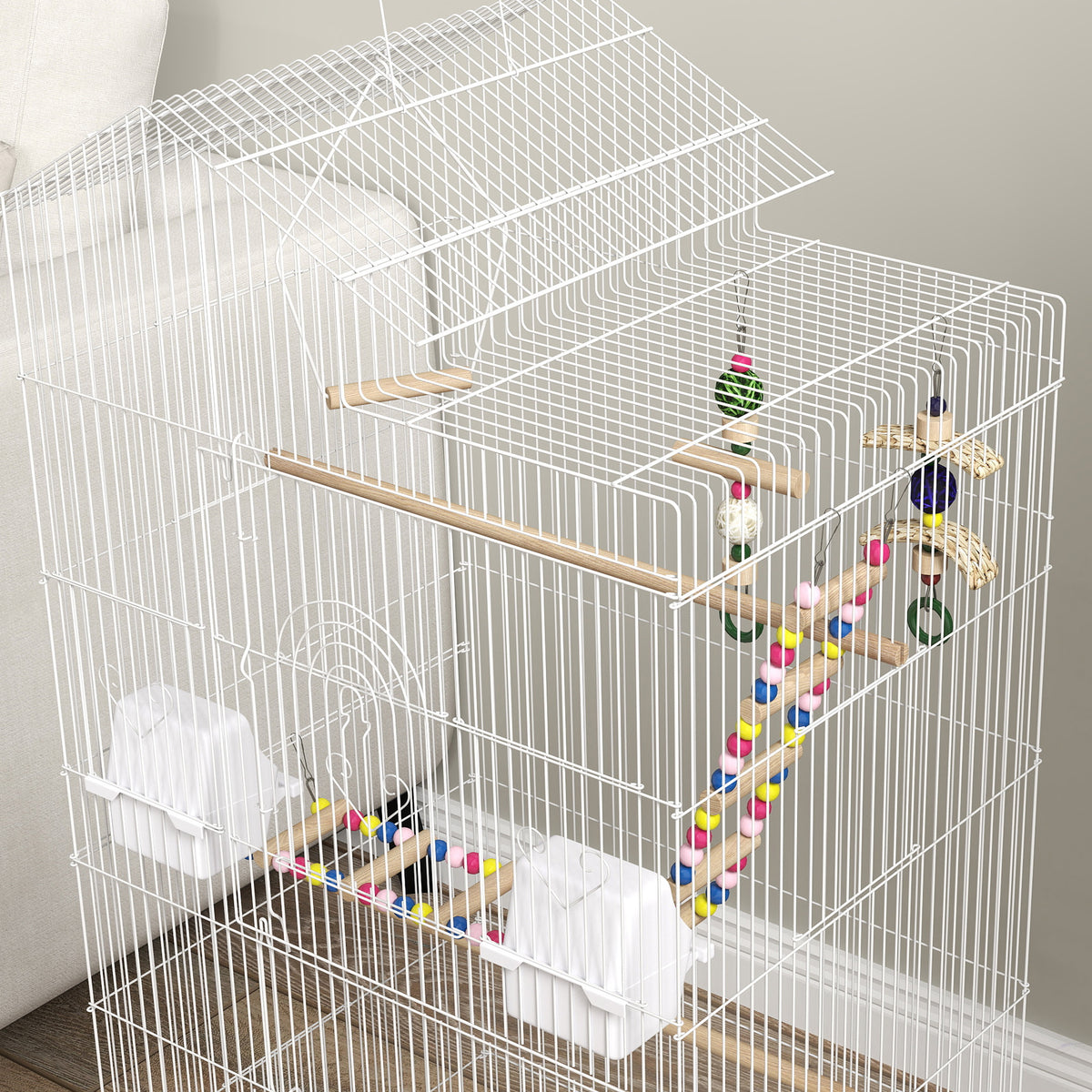 Cage à oiseaux 46 x 36 x 100 cm 4 mangeoires 3 perchoirs cage pour perruche calopsitte conure pinson canaris