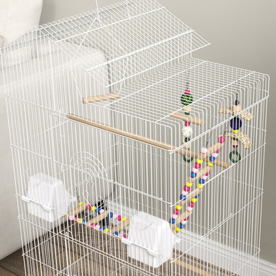 Cage à oiseaux 46 x 36 x 100 cm 4 mangeoires 3 perchoirs cage pour perruche calopsitte conure pinson canaris