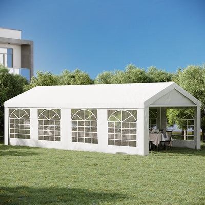 Tente Tonnelle de Réception Jardin Chapiteau PE Imperméable Tube Acier 7.98L x 3.92l x 2.8Hm Blanc Neuf 14