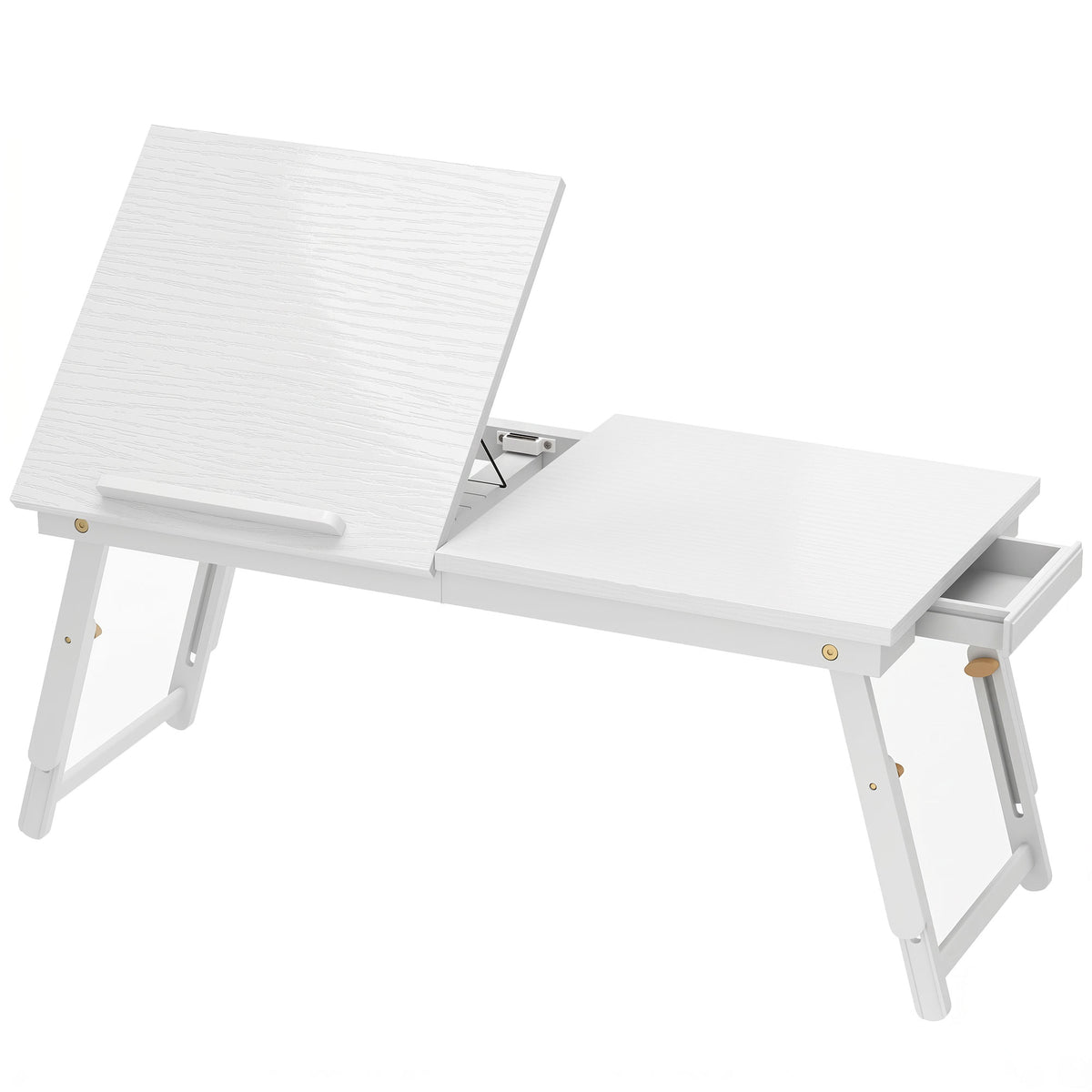 Table de lit pliable et réglable, plateau de lit pour ordinateur portable en bambou plateau inclinable 83,5x33x34cm blanc