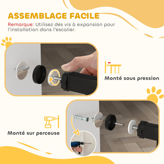 Barrière de sécurité barrière pour animal domestique longueur réglable sans perçage en acier et ABS 75-95 x 76 cm noir