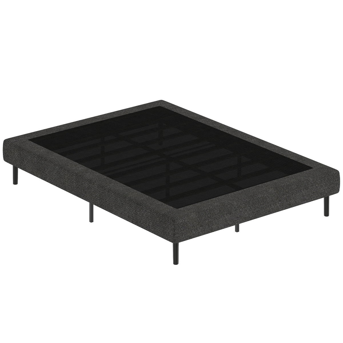 Sommier Tapissier 140x190 cm, Cadre de Lit avec Revêtement en Chenille, 10 Lattes Bois, 9 Pieds Stables, Gris