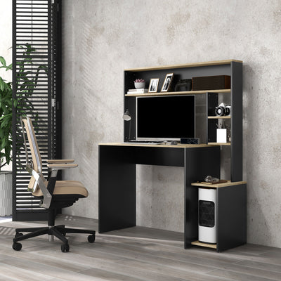 Bureau multi-rangements avec étagères, support pour unité centrale, grand bureau, 114L x 45l x 138H cm