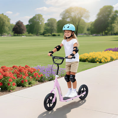 Trottinette enfant patinette pneus 30 cm Hauteur Guidon réglable poignée Frein et béquille Acier pour enfants à partir de 5 ans Rose