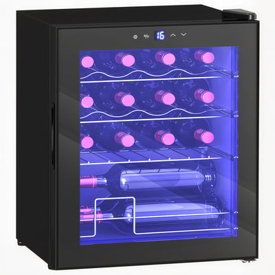 Cave à vin 16 bouteilles 42L, réfrigérateur à vin et boissons avec température réglable 5-18°C, porte en verre, noir