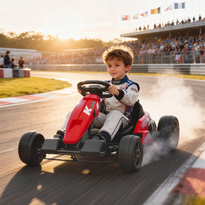 Kart Électrique pour Enfants 24 V, Go Kart, Moteur 2 x 150W, Mode Drift, Siège Réglable, Démarrage Progressif, Rouge