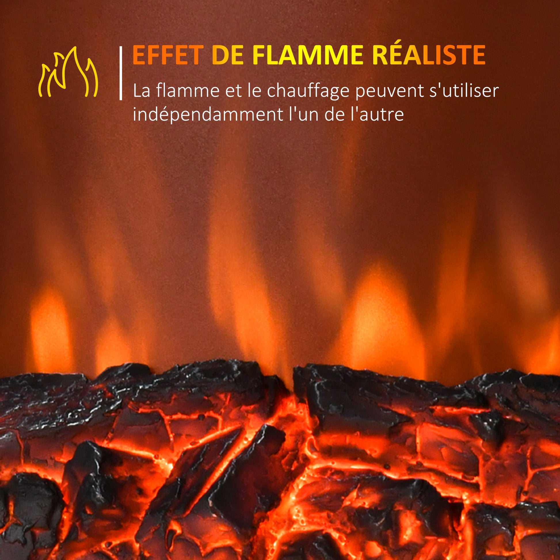 Cheminée électrique Effet de Flamme Style néo rétro Thermostat 1000-2000 W Noir Or