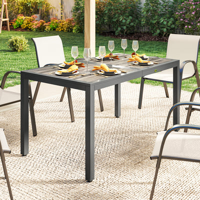 Table de jardin pour 4 à 6 personnes, table à manger extérieure avec plateau à effet bois, 140 x 80 x 72 cm, gris foncé