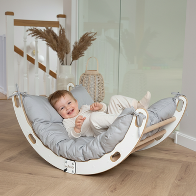 MAMOI® Indoor climbing frame for toddlers, Wooden baby gym, Play gym rocker toys made of wood for toddler, Rockers montessori climbing frame age 1-3