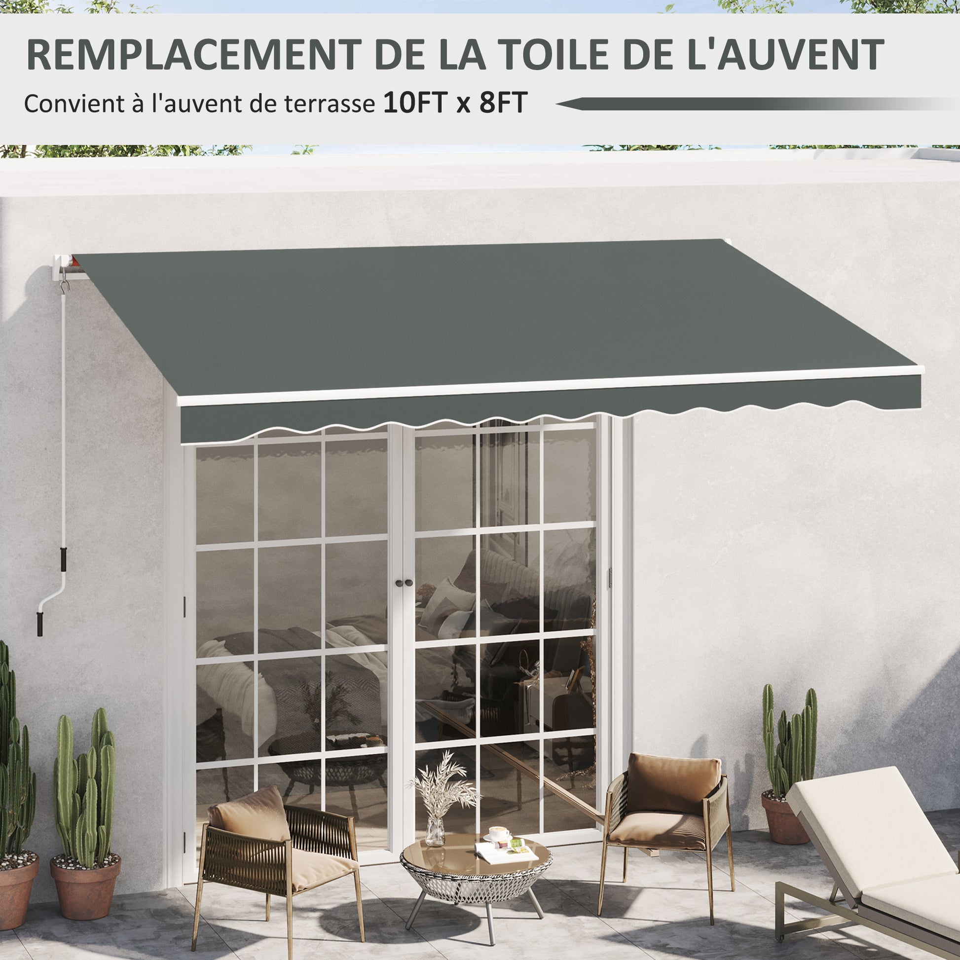 Toile de Rechange Store banne - Lambrequin Vagues Douces - Polyester Haute densité 280 g/m² Anti-UV gris