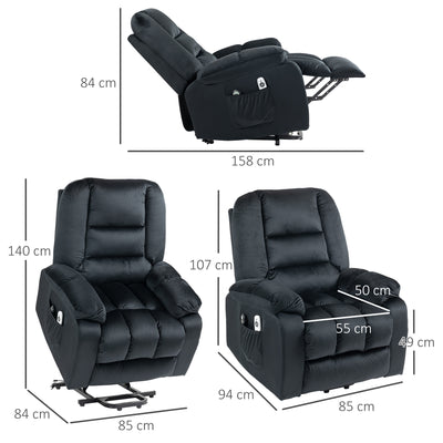 Fauteuil releveur électrique fauteuil de relaxation inclinable 8 points de massage vibrants 85 x 94 x 107 cm noir