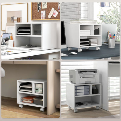 Support d'imprimante meuble de rangement bureau caisson 4 compartiments ouverts 40L x 30l x 36H cm blanc