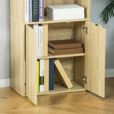 Bibliothèque Armoire à livres avec 4 compartiments ouverts et 2 portes pour le salon et le bureau 59x29x180 cm Bois naturel