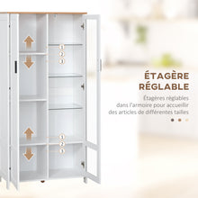 Buffet de cuisine armoire de cuisine meuble vitrine 7 étagères dont 3 étagères en verre 76 x 36 x 160 cm blanc