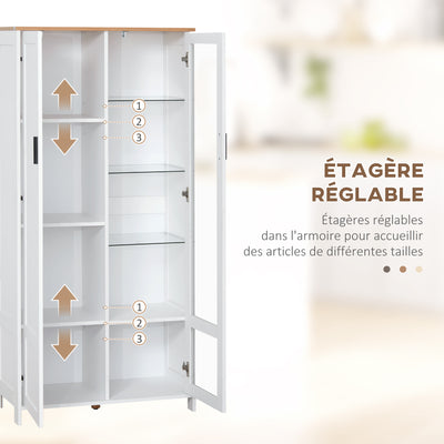 Buffet de cuisine armoire de cuisine meuble vitrine 7 étagères dont 3 étagères en verre 76 x 36 x 160 cm blanc