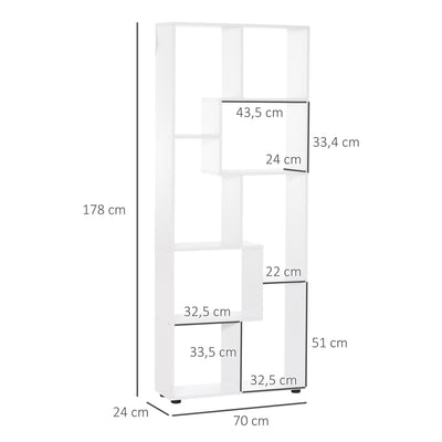 Bibliothèque étagère Zig zag Design Contemporain 70L x 24l x 178H cm Panneaux Particules Blanc