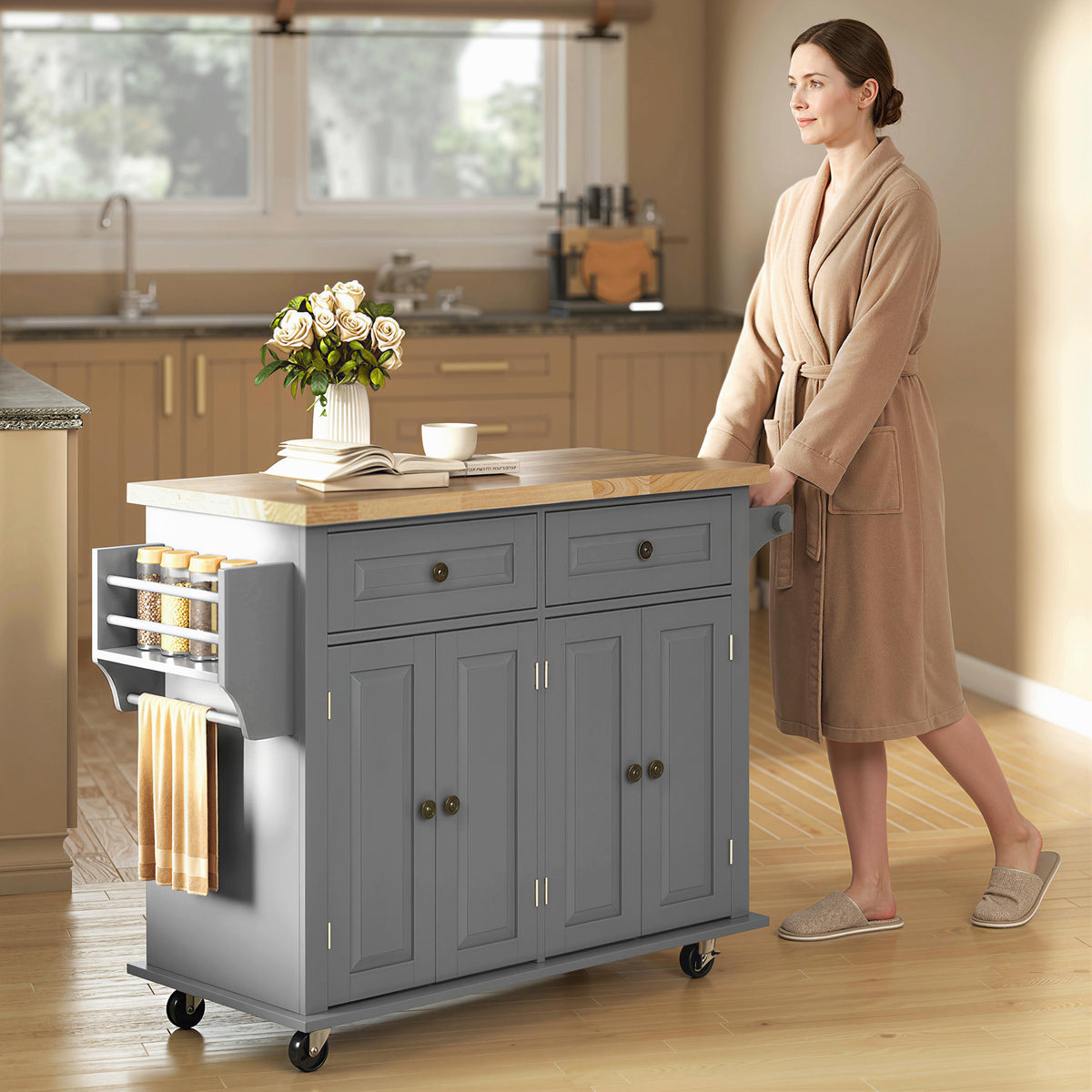 Desserte ilôt de cuisine multi rangements 2 tiroirs 2 placard 2 portes avec étagère range-bouteille Aosom