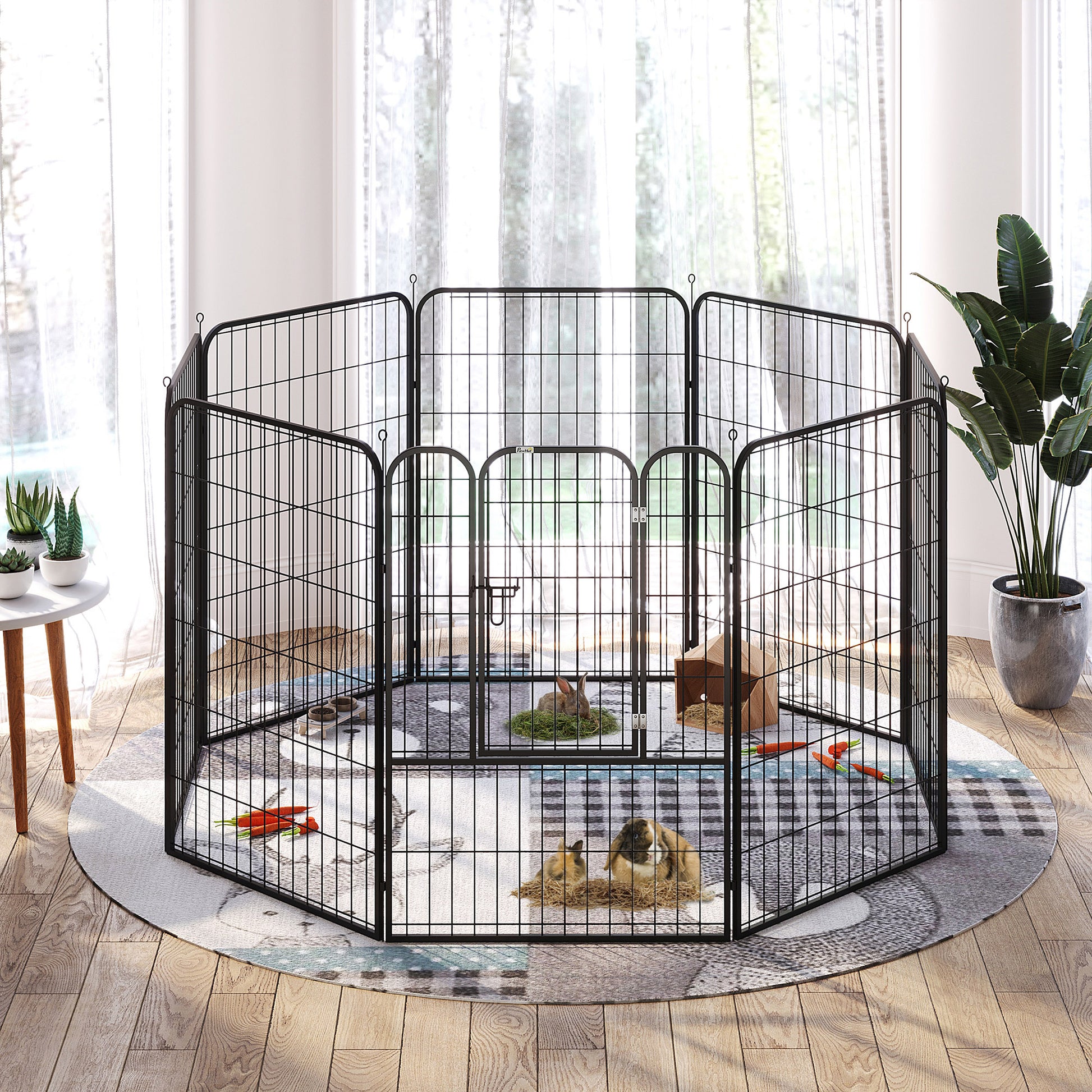 Luxe parc enclos modulable acier époxy porte verrouillable pour chiens, lapins, rongeurs, petits animaux, intérieur et extérieur 80 x 100 cm noir