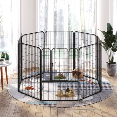 Luxe parc enclos modulable acier époxy porte verrouillable pour chiens, lapins, rongeurs, petits animaux, intérieur et extérieur 80 x 100 cm noir