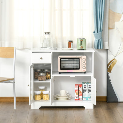 Meuble micro-ondes, buffet cuisine, armoire de rangement, pour cuisine, salle à Manger 90 x 40 x 82 cm verre trempé et bois, blanc