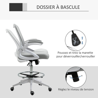Fauteuil de bureau chaise de bureau assise debout hauteur réglable repose-pieds gris et blanc