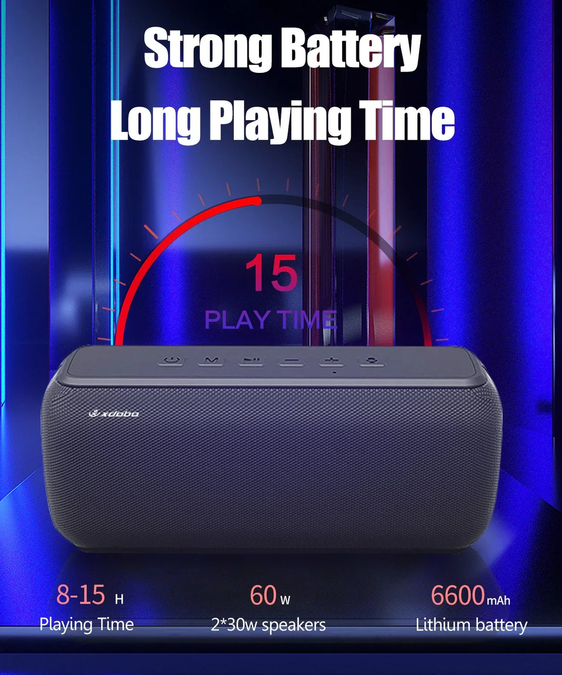 60W Bluetooth Speaker with Deep Bass Blue CAN