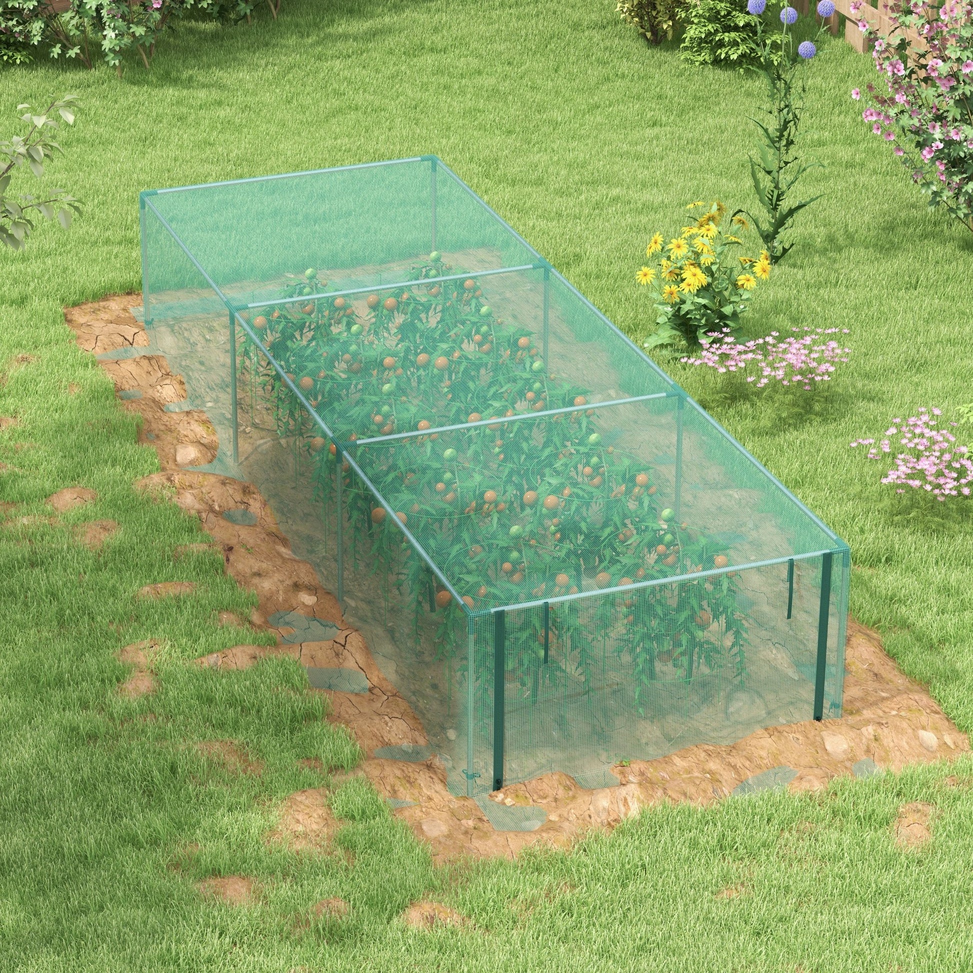 Serre de jardin serre à tomates filet protection porte zippée enroulable HDPE, dim. 125L x 373l x 62,5H cm