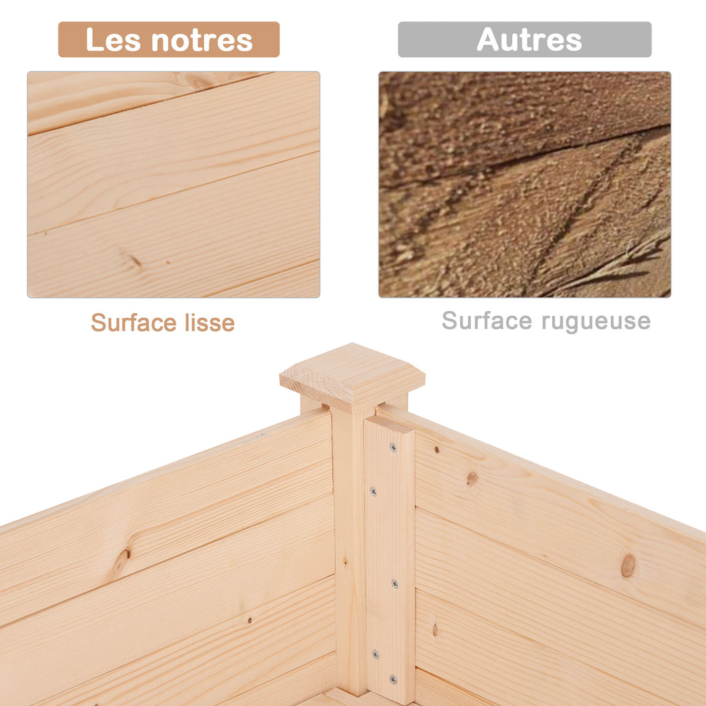 Jardinière sur Pieds Potager 122,5 x 56,5 x 76 cm Inserts d'irrigation + Feutre de Drainage Inclus Bois Massif
