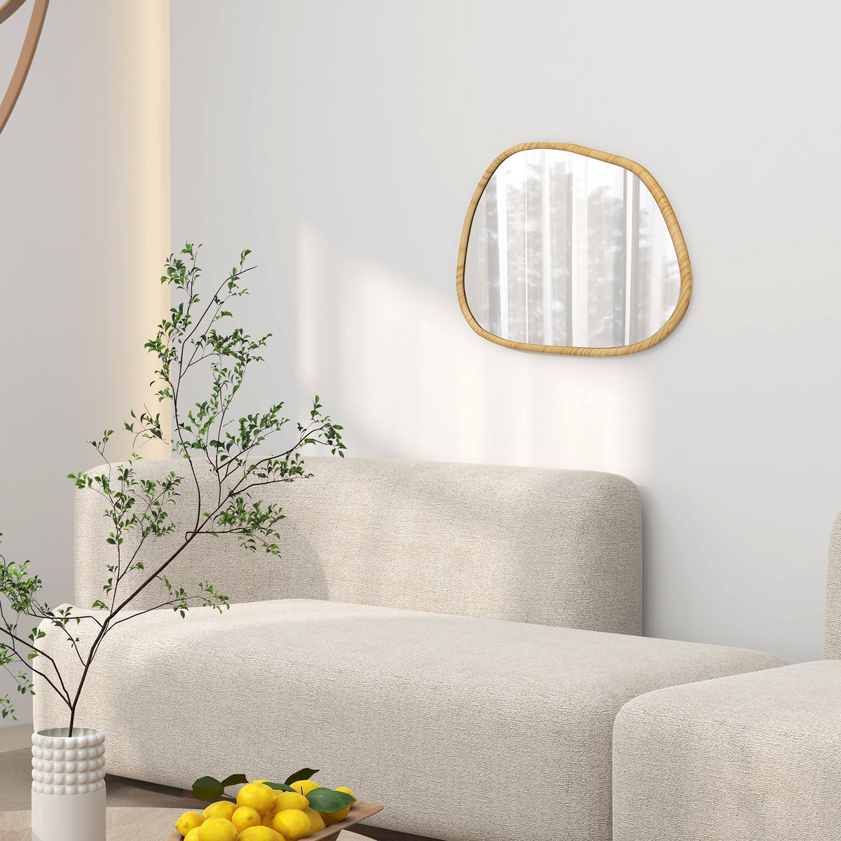 Miroir mural miroir décoratif forme organique avec cadre en bois horizontal ou vertical 70 x 50 cm naturel