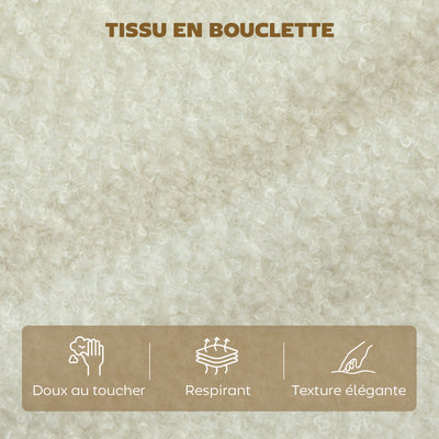 Canapé 2 places, canapé de salon en tissu bouclette avec coussins inclus, assise rembourrée, 137 x 69 x 82 cm, crème