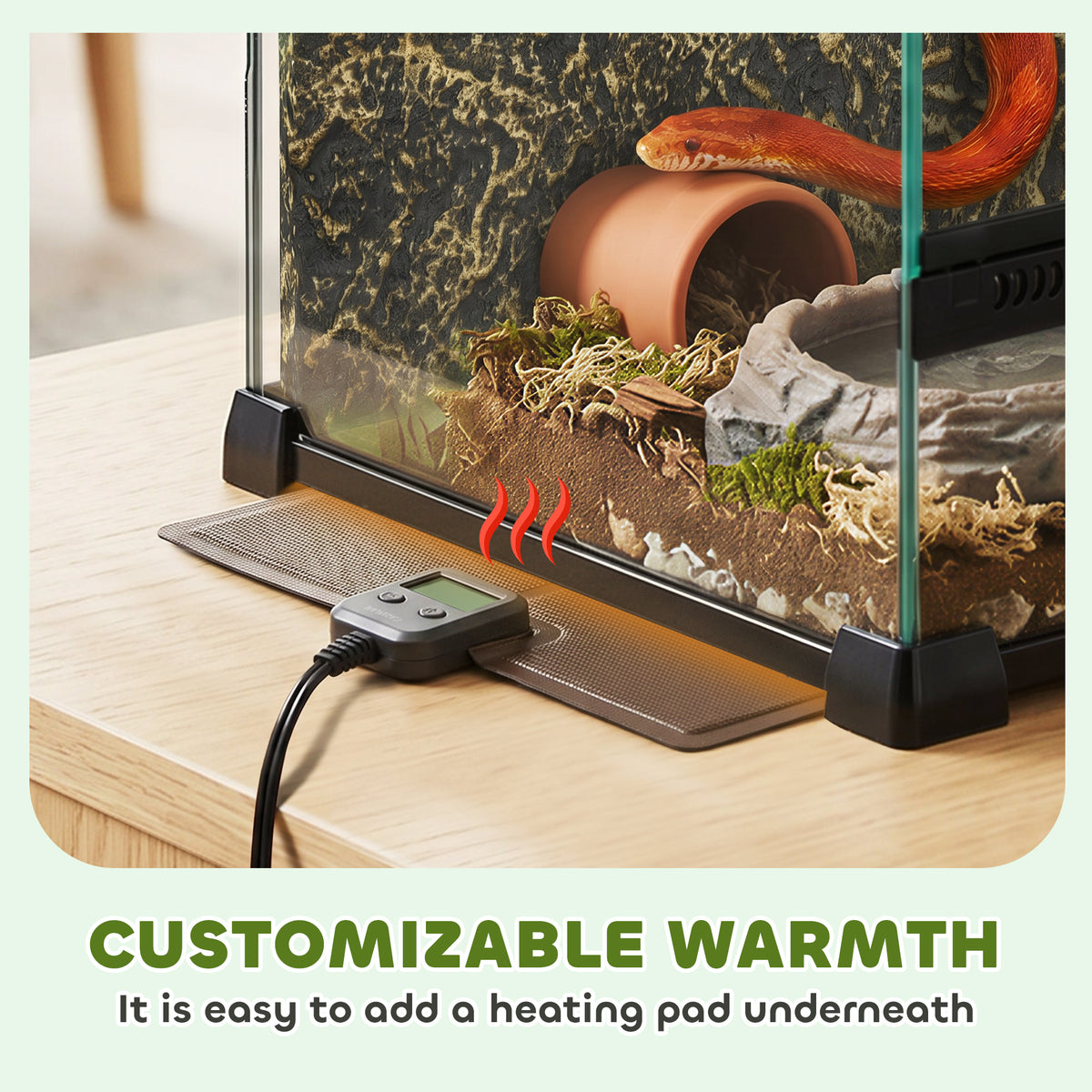 Boîte à Reptiles avec Panneau de Fond, Fermeture Sécurisée Par Rotation, Ventilation Frontale, 50x30x35cm, Noir