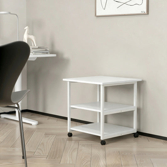 Support d'imprimante desserte de rangement 3 niveaux étagères mobile sur roulettes 50L x 50l x 52,5H cm