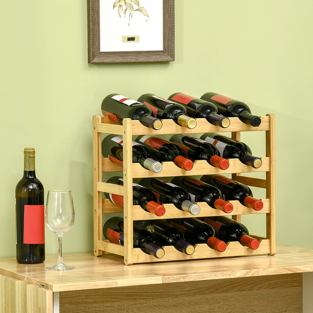 Range-bouteilles casier porte-bouteilles en bois de bambou 4 niveaux 16 bouteilles 43 x 23,5 x 38 cm bois naturel