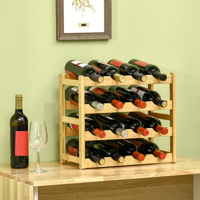 Range-bouteilles casier porte-bouteilles en bois de bambou 4 niveaux 16 bouteilles 43 x 23,5 x 38 cm bois naturel