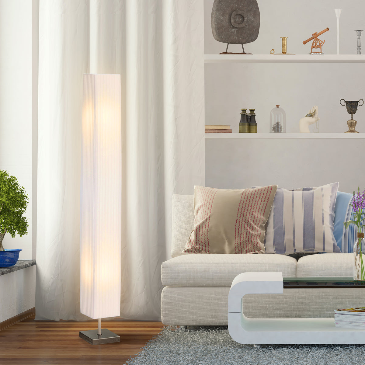 Lampadaire Lampe sur Pied de Salon Style Moderne Lampadaire sur Pied avec Interrupteur Acier Blanc Aosom
