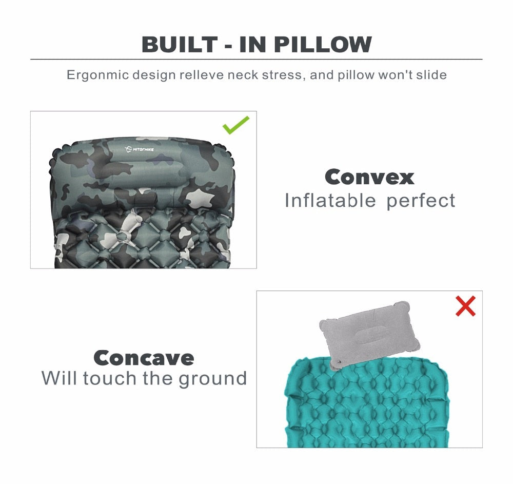 NNEOBA Outdoor Sleeping Pad Camping Inflatable Mattress with Pillows Travel Mat Folding Bed Ultralight Air Cushion Hiking Trekking