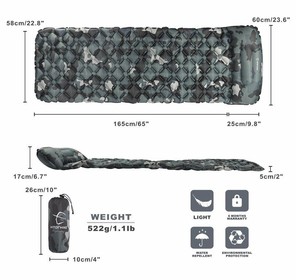 NNEOBA Outdoor Sleeping Pad Camping Inflatable Mattress with Pillows Travel Mat Folding Bed Ultralight Air Cushion Hiking Trekking
