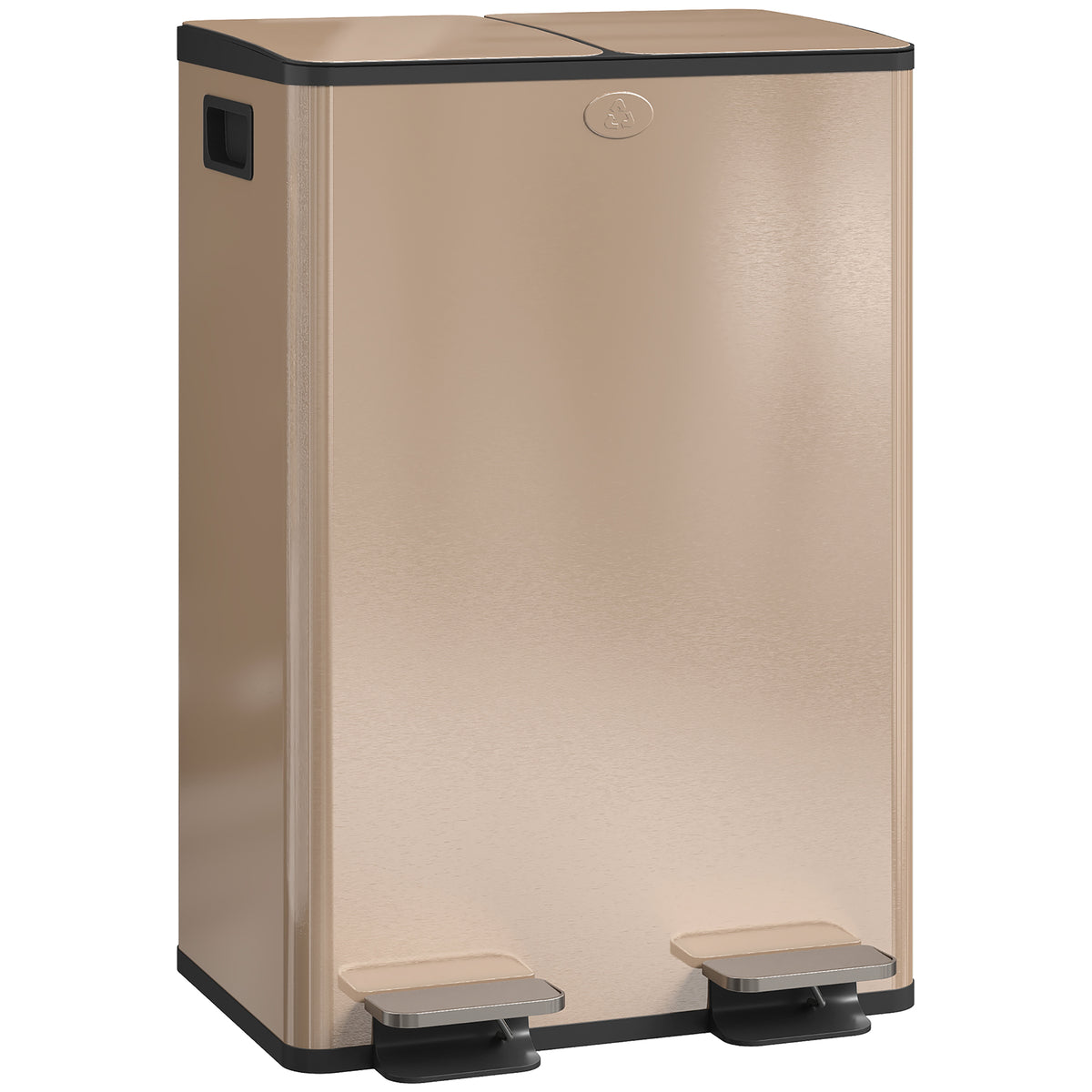 Poubelle de cuisine 2 compartiments de 2 x 28L, acier inoxydable, couvercle à fermeture douce, 45,8x36x67,6cm, or Aosom