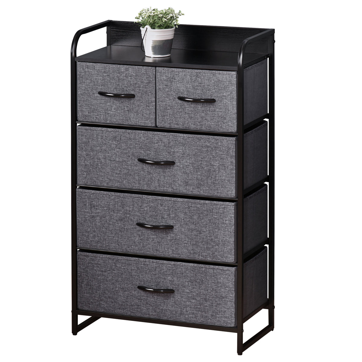 Commode Meuble de Rangement 5 tiroirs Pliables en Tissu 58 x 29 x 99 cm Gris